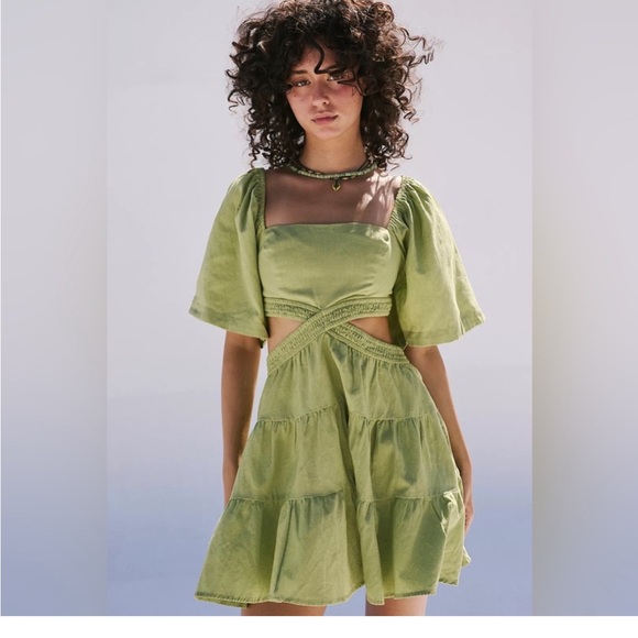 Free People Dresses & Skirts - Free People Cross of Sunlight Mini Dress - Size S - Chartreuse Bright Green
